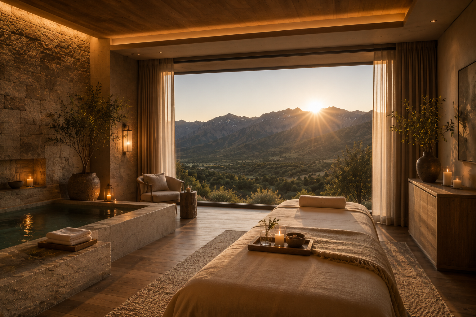 Conceptual rendering of a private spa room at Three Bridges