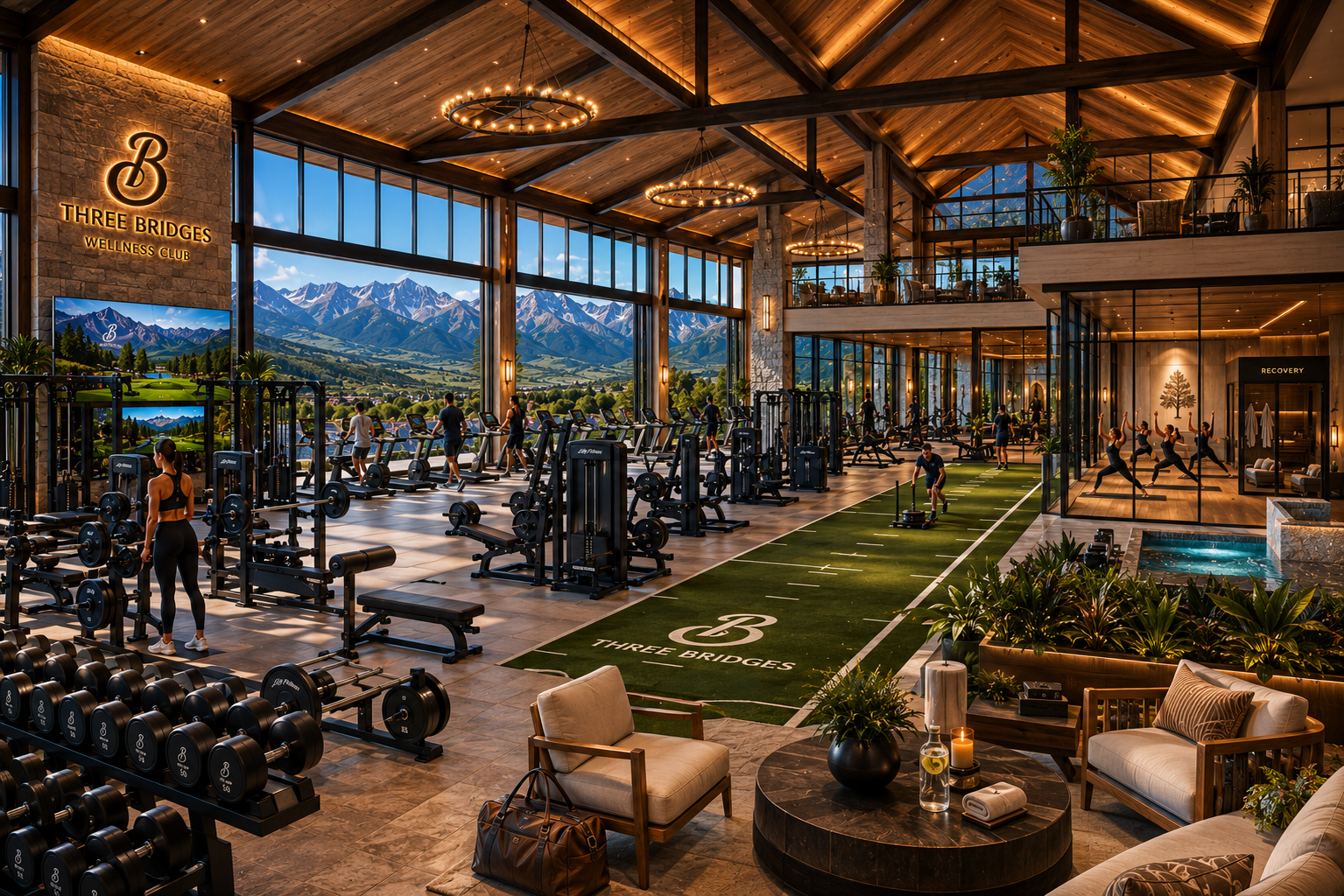 Conceptual rendering of the Three Bridges fitness and wellness center